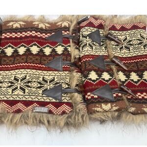 Muk Luks Knit Boot Covers Leg Warmers Faux Fur Winter Red Black Tan OS
